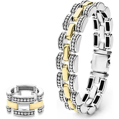 Lagos Link Ring & Bracelet Set In Silver/gold