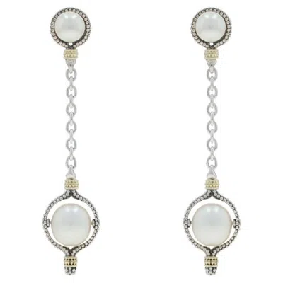 Pre-owned Lagos Luna Drop Cultured Freshwater Pearl Dangle Earrings -sterling 925 Gold 18k In Multi