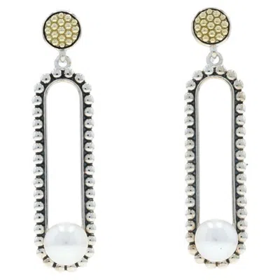 Pre-owned Lagos Luna Drop Pearl Dangle Earrings - 925 Sterling 18k &14k Gold Pierced In Multi