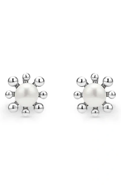 Lagos Luna Fleur Freashwater Pearl Stud Earrings In Silver