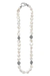 Lagos Sterling Silver Luna Keshi Pearl & Caviar Bead Collar Necklace, 18 In Silver