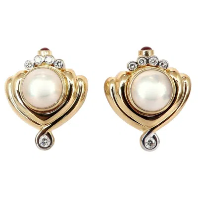 Pre-owned Lagos Mabe Pearls .60ct Diamonds Clip Earrings 18kt Gold* In Multiple