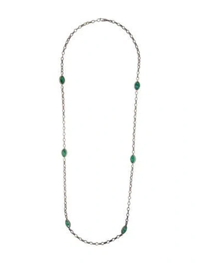 Pre-owned Lagos Malachite & Quartz Triplet Station Necklace, 36" In Multicolor