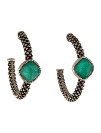 Pre-owned Lagos Malachite Caviar Hoop Earrings In Green