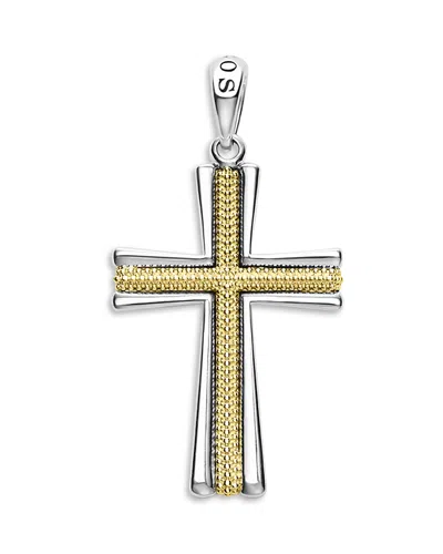 Lagos Men's 18k Yellow Gold & Sterling Silver Anthem Caviar Beaded Cross Amulet Pendant In Gold/silver