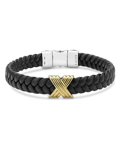 Lagos Men's 18k Yellow Gold & Sterling Silver Anthem X Braided Leather Bracelet In Black