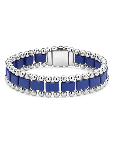 Lagos Men's Stainless Steel Anthem Ultramarine Ceramic Caviar Bead Bracelet - Exclusive In Blue/silver