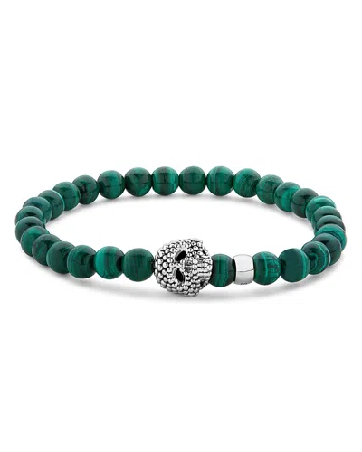 Lagos Men's Sterling Silver Anthem Malachite Bead Skull Stretch Bracelet - Exclusive In Green