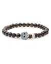 Lagos Men's Sterling Silver Anthem Obsidian Bead Skull Stretch Bracelet - Exclusive In Brown/silver