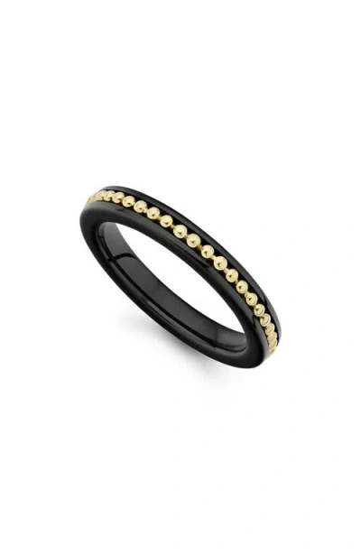 Lagos Meridian 18k Gold Caviar And Black Ceramic Ring In Gold/black Ceramic