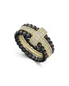 Lagos Meridian 18k Yellow Gold & Ceramic Caviar Diamond Stack Ring In Multi/gold