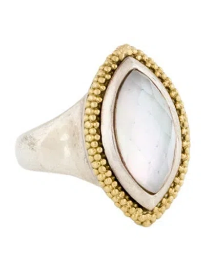 Pre-owned Lagos Mother Of Pearl & Quartz Doublet Caviar Cocktail Ring In Multi
