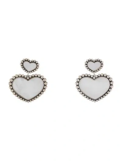 Pre-owned Lagos Mother Of Pearl Maya Heart Inlay Drop Earclip Earrings In Multi