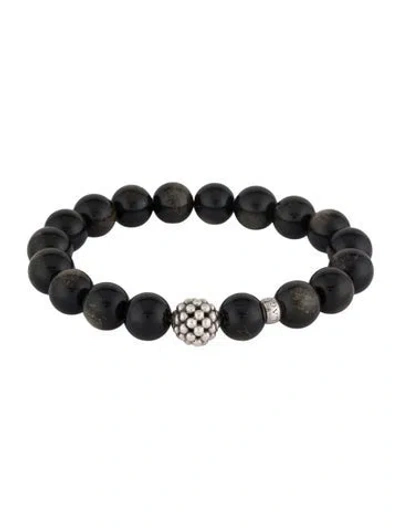 Pre-owned Lagos Obsidian Silver Bead Station Bracelet, 6.5" In Multicolor