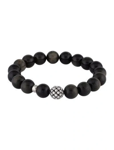 Pre-owned Lagos Obsidian Station Bead Bracelet, 6.75" In Multi