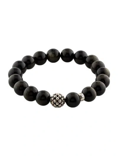 Pre-owned Lagos Obsidian Station Maya Stretch Bead Strand Bracelet, 6.5" In Multi