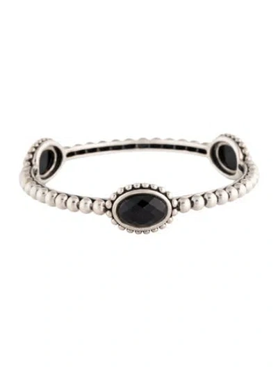 Pre-owned Lagos Onyx & Quartz Doublet Bangle Bracelet, 8" In Multicolor