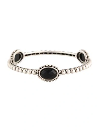 Pre-owned Lagos Onyx & Quartz Doublet Bangle Bracelet, 8.5" In Multicolor