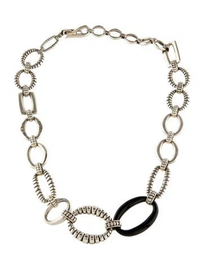 Pre-owned Lagos Onyx Caviar Meridian Link Collar Necklace, 18" In Multi