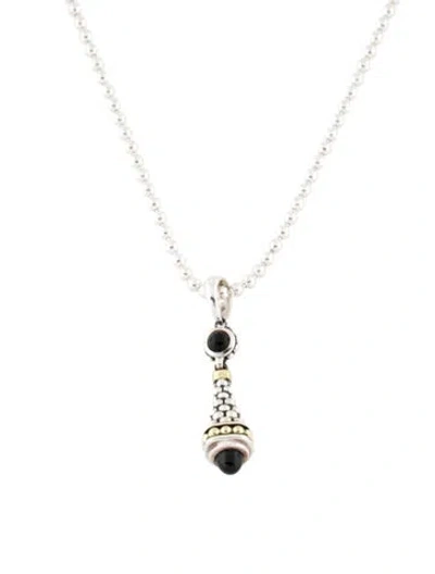 Pre-owned Lagos Onyx Caviar Pendant Necklace, 18" In Multi
