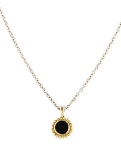 Pre-owned Lagos Onyx Circle Pendant Necklace, 18.25" In Multicolor