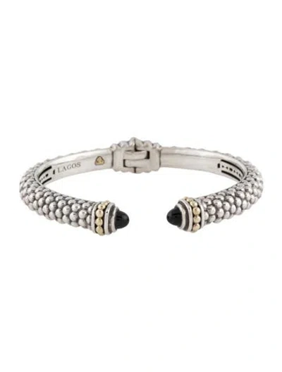 Pre-owned Lagos Onyx Cuff Bracelet, 6" In Multi
