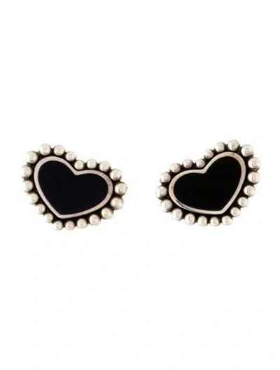 Pre-owned Lagos Onyx Heart Stud Earrings In Multicolor