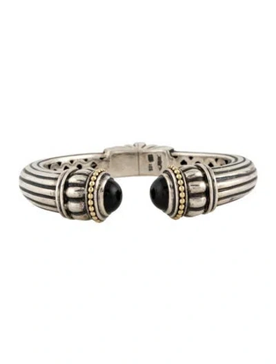 Pre-owned Lagos Onyx Hinged Cuff Bracelet, 6" In Multi
