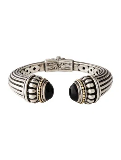 Pre-owned Lagos Onyx Hinged Cuff Bracelet, 6.5" In Black