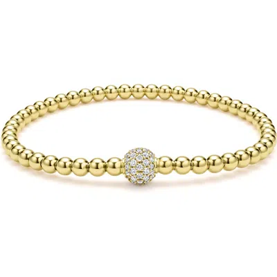 Lagos Pavé Diamond Ball Caviar Stretch Bracelet In Gold