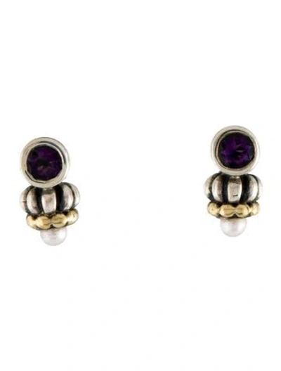 Pre-owned Lagos Pearl & Amethyst Caviar Earrings In Multi