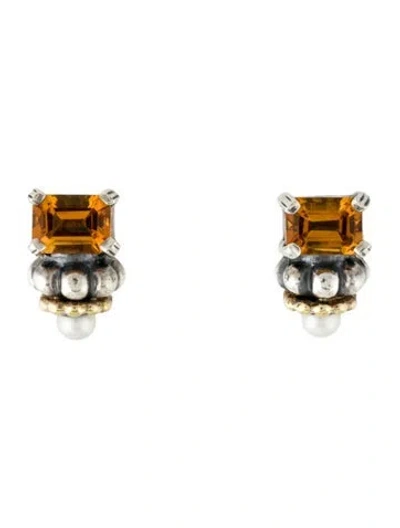 Pre-owned Lagos Pearl & Citrine Caviar Earclip Earrings In Multi