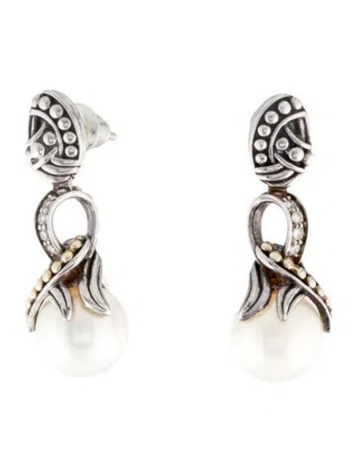 Pre-owned Lagos Pearl & Diamond Two Tone Drop Earrings In Multi