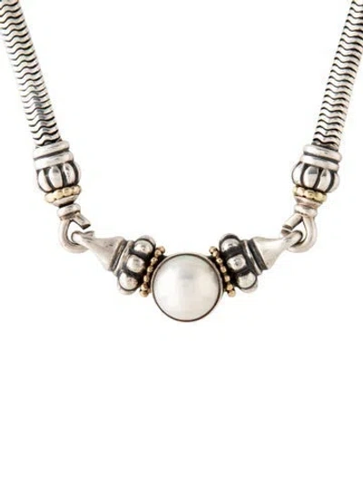Pre-owned Lagos Pearl & Fluted Heart Pendant Necklace In Multicolor