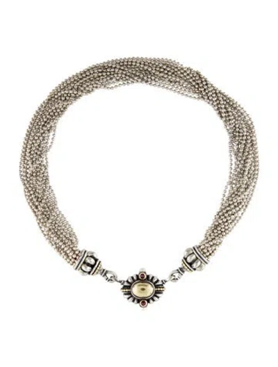 Pre-owned Lagos Pearl & Garnet Collar Necklace, 18.25" In Multicolor