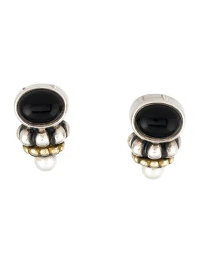 Pre-owned Lagos Pearl & Onyx Earclips In Multi