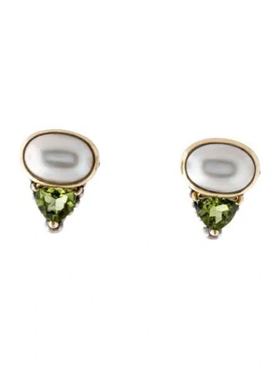 Pre-owned Lagos Pearl & Peridot Caviar Earclip Earrings In Multi