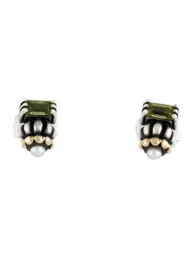 Pre-owned Lagos Pearl & Peridot Stud Earrings In Multi