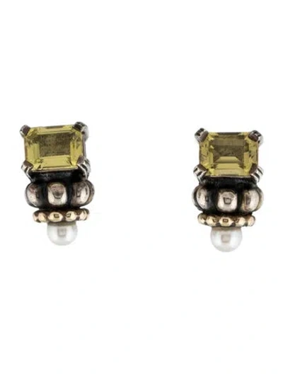 Pre-owned Lagos Pearl & Quartz Earclips In Multicolor