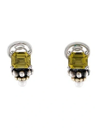 Pre-owned Lagos Pearl & Quartz Fluted Earclips In Multi