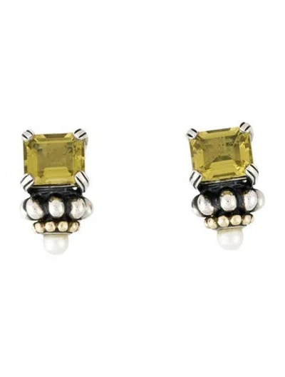 Pre-owned Lagos Pearl & Quartz Fluted Earclips In Multi