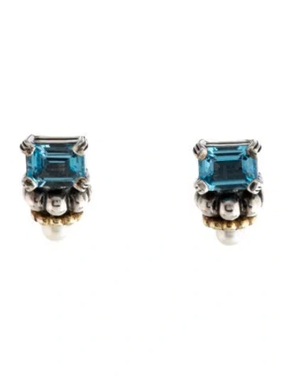 Pre-owned Lagos Pearl & Topaz Caviar Earclips In Multicolor