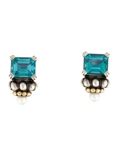 Pre-owned Lagos Pearl & Topaz Earclips In Multicolor