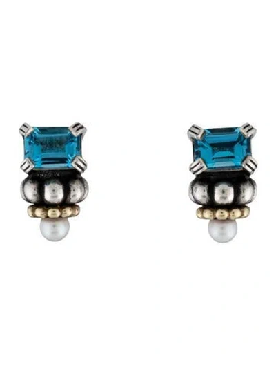 Pre-owned Lagos Pearl & Topaz Earclips In Multicolor