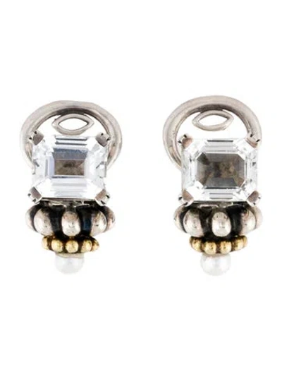 Pre-owned Lagos Pearl & Topaz Earring Clips In Multi