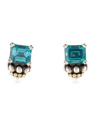 Pre-owned Lagos Pearl & Topaz Glacier Earclips In Multi