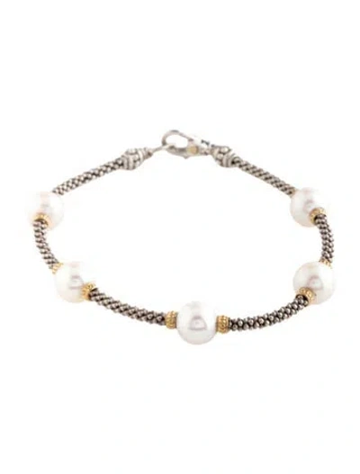 Pre-owned Lagos Pearl Five Station Bracelet, 7.5" In Multicolor