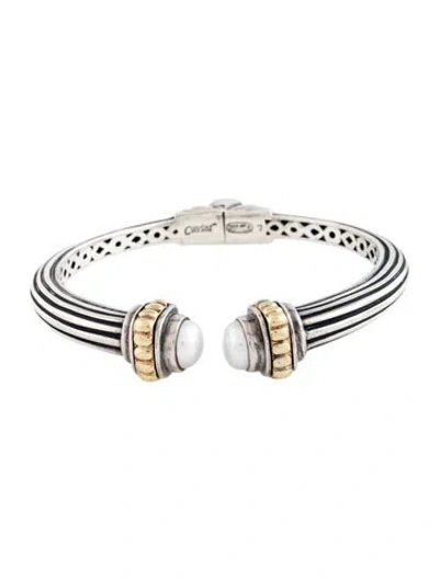 Pre-owned Lagos Pearl Hinged Cuff Bracelet, 6.5" In Multicolor