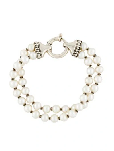 Pre-owned Lagos Pearl Luna Double Strand Bracelet, 7" In Multi