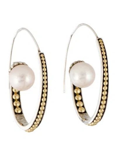 Pre-owned Lagos Pearl Statement Hoop Earrings In Multi